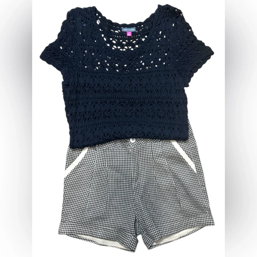 The Hanger Brand Black & Cream Ivory tan Houndstooth Cuff Shorts Medium Pleats